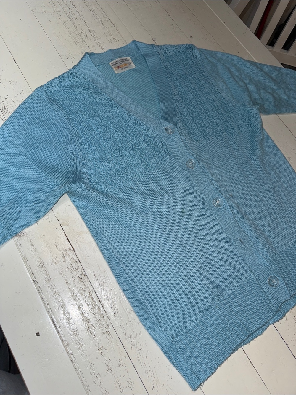 1960-70s Vintage Light Blue Women's V-Neck Button short sleeve Cardigan Sweater